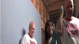 Black Babe Sucking Group of White Cocks - porn video