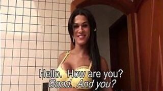 Shemale gets nailed in the bathroom - porn video