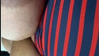 Ebony bbw pulls out huge tits for uber driver - porn video