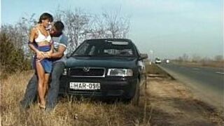 crazy amateur girl gets cum next to car - porn video